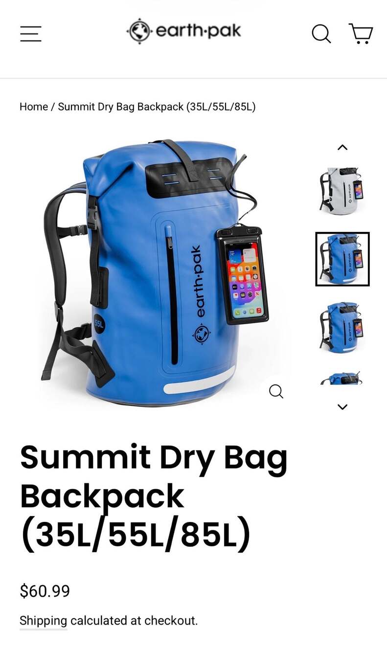 Earth Pak 55L Heavy Duty Waterproof Roll-Top Backpack (Blue)